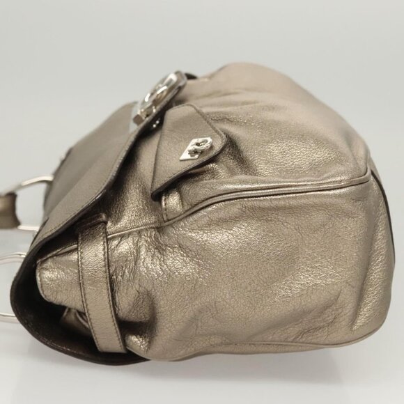 Salvatore Ferragamo Gancini Bag Leather Champagne Gold Silver Auth - Picture 11 of 16